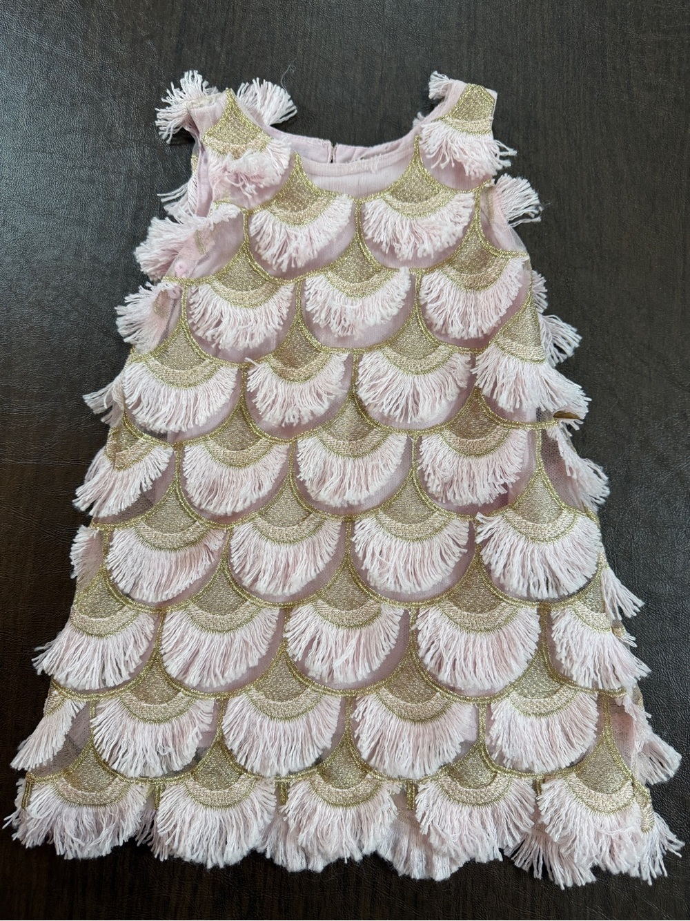 OshKosh Pink and Brown Fringe Scale-Pattern Party Dress Flapper Sz 18M